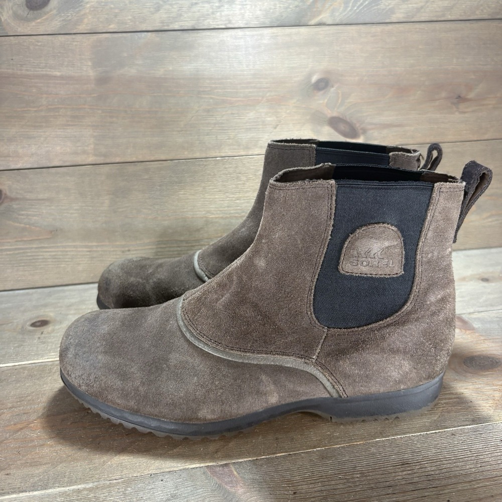 sorel greely mens size 9 shoes brown suede waterproof chelsea boots